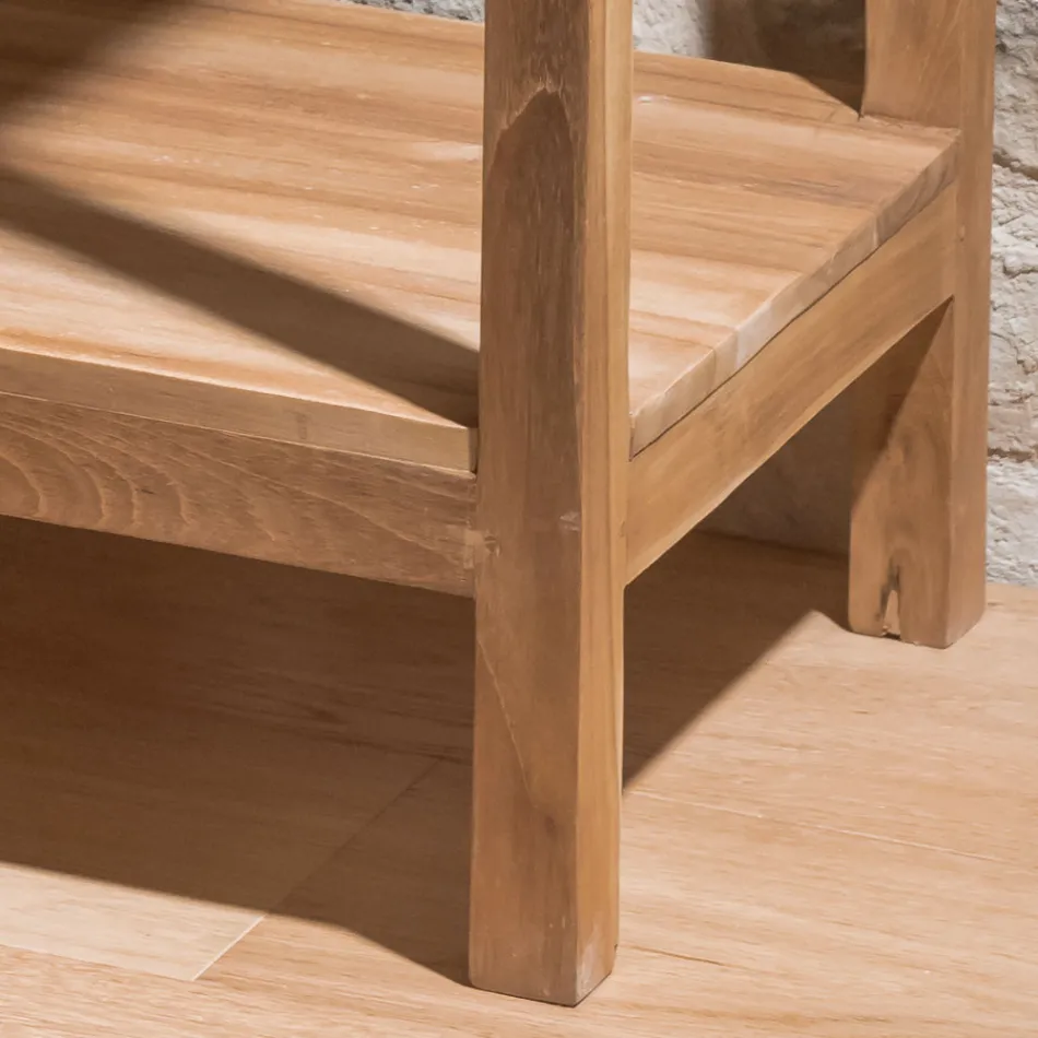 Couchtisch aus massivem Teakholz mit 1 Schublade - Acryl Viadurini