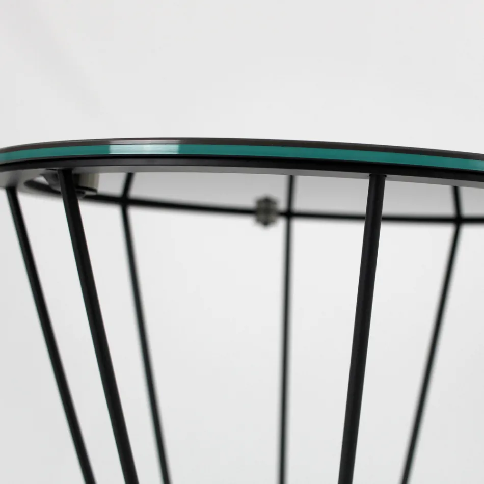 Runder Couchtisch mit Stahlgestell und Steinzeugplatte, hergestellt in Italien – Alisea Viadurini