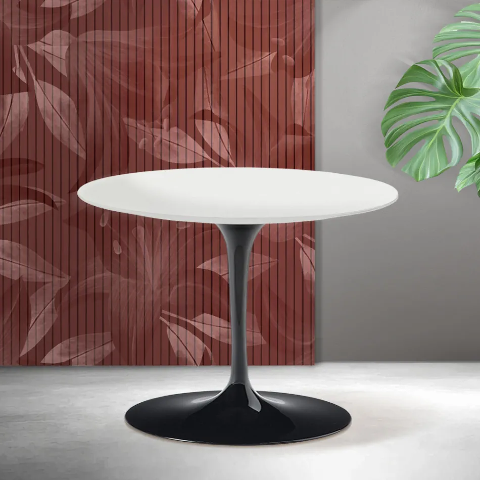 Saarinen Tulip runder Couchtisch H 41 cm in Mattweiß Florim Keramik - Scharlachrot Viadurini