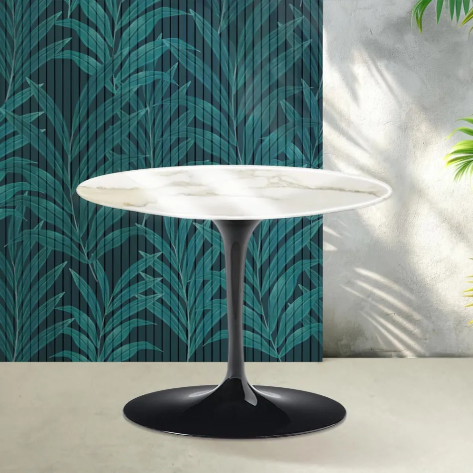Saarinen Tulip runder Couchtisch H 41 cm in glänzendem Calacatta Gold Florim Keramik - Scharlachrot Viadurini