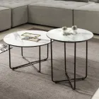 Runder Couchtisch aus Glas mit Marmoreffekt Made in Italy - Miguel Viadurini