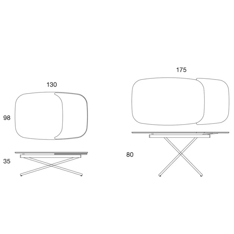 Wandelbarer ausziehbarer Couchtisch aus Metall und Keramik - Gioacco Viadurini