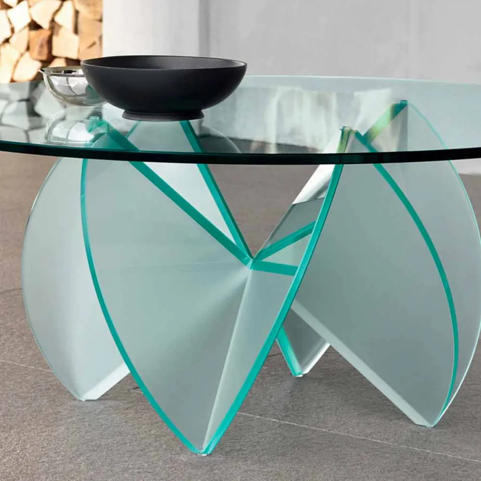 Wohnzimmer Couchtisch mit transparenter Glasblume und Säurebasis 3 Größen - Fiorella Viadurini