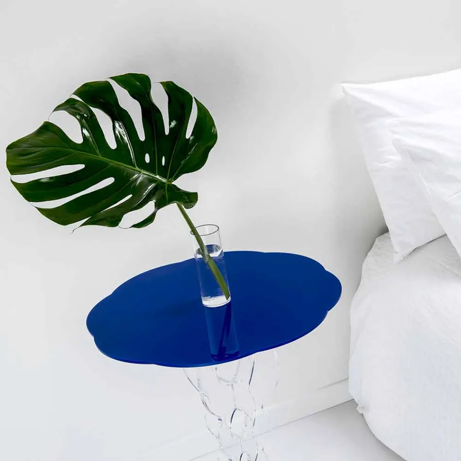 Kleiner runder Tisch blau Durchmesser 50 cm modernes Design Janis, made in Italy Viadurini