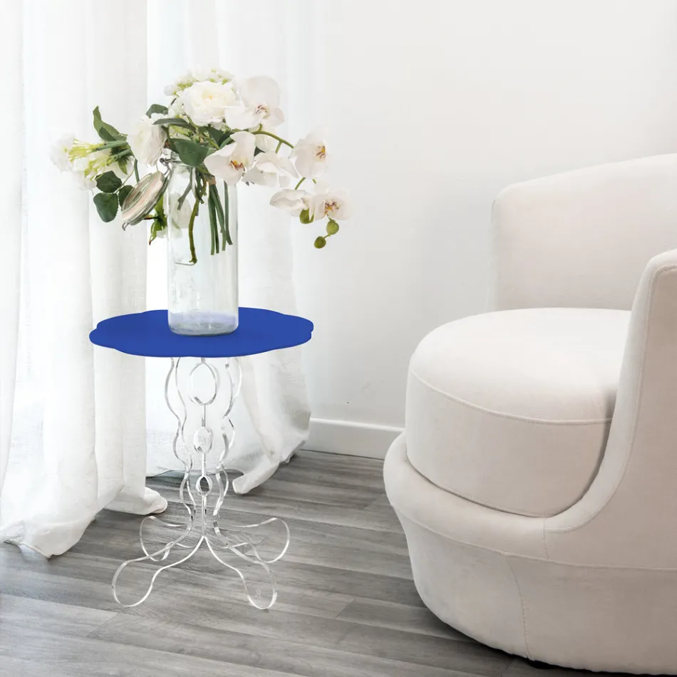 Runder blauer Couchtisch Durchmesser 50 cm Janis modernes Design, hergestellt in Italien Viadurini