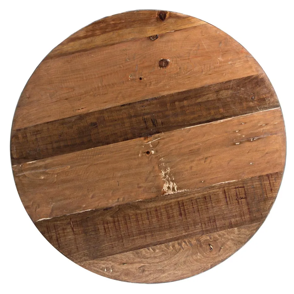 Runder Couchtisch aus recyceltem Holz und Stahl weiß oder grau - Genoveffa Viadurini