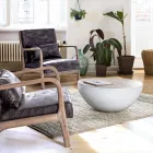 Runder Couchtisch aus recyceltem Holz und Stahl weiß oder grau - Genoveffa Viadurini