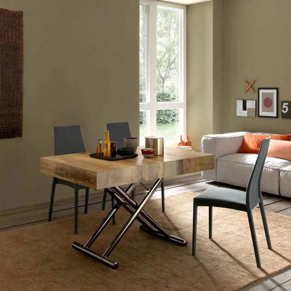 Transformable Design Couchtisch aus Holz und Black Metal Made in Italy - Niverio Viadurini