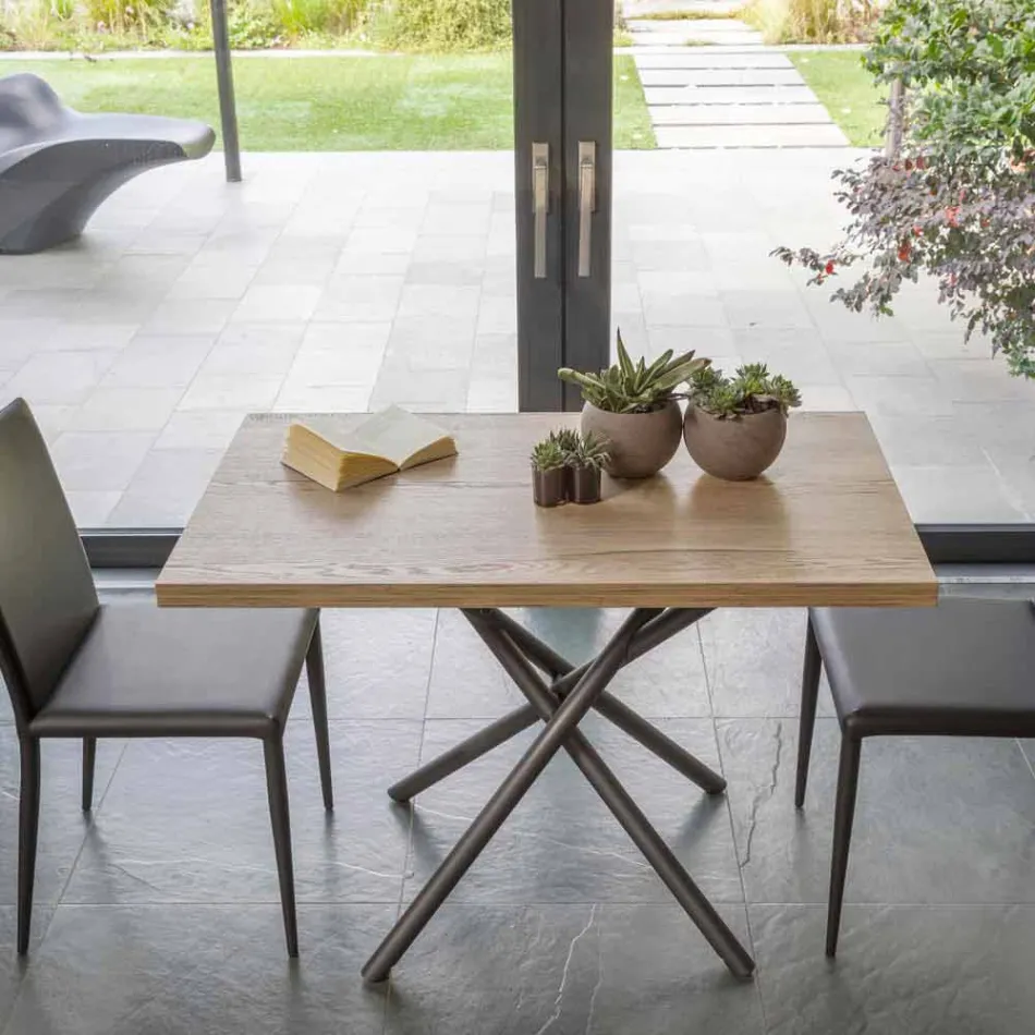 Couchtisch umwandelbar in einen Esstisch Holzplatte und Metallgestell - Peach Viadurini