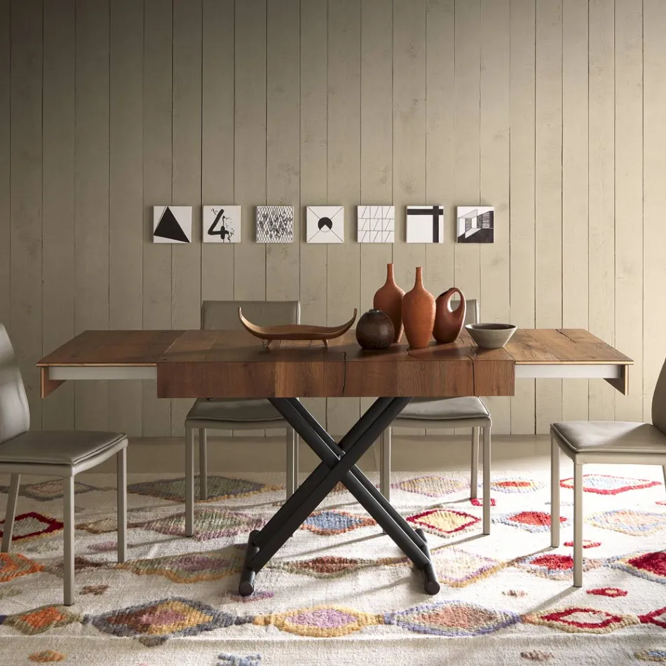 Verwandelbarer Couchtisch aus Metall und Holz Tisch Made in Italy - Polaris Viadurini