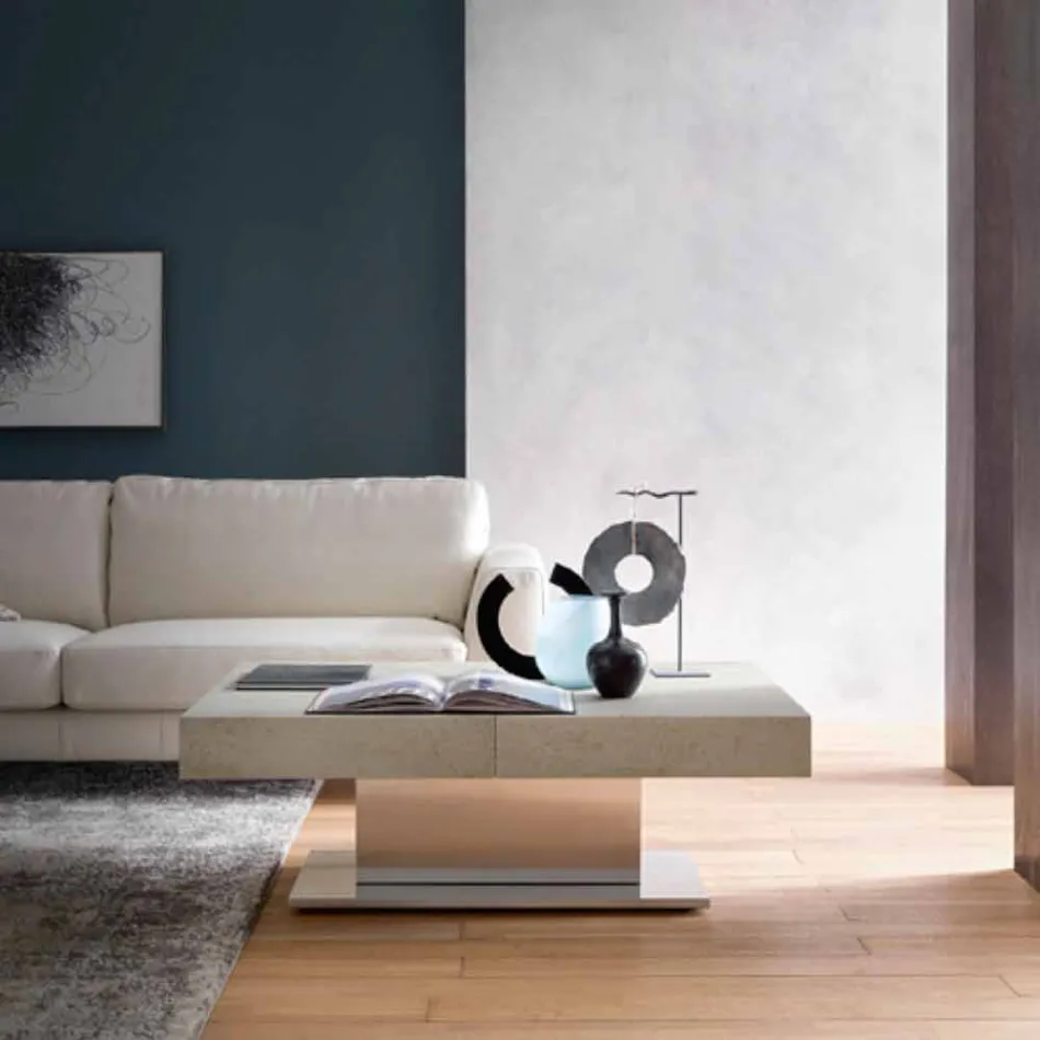 Moderner umwandelbarer Couchtisch mit Mörtel-Effekt-Platte Made in Italy - Salomon Viadurini