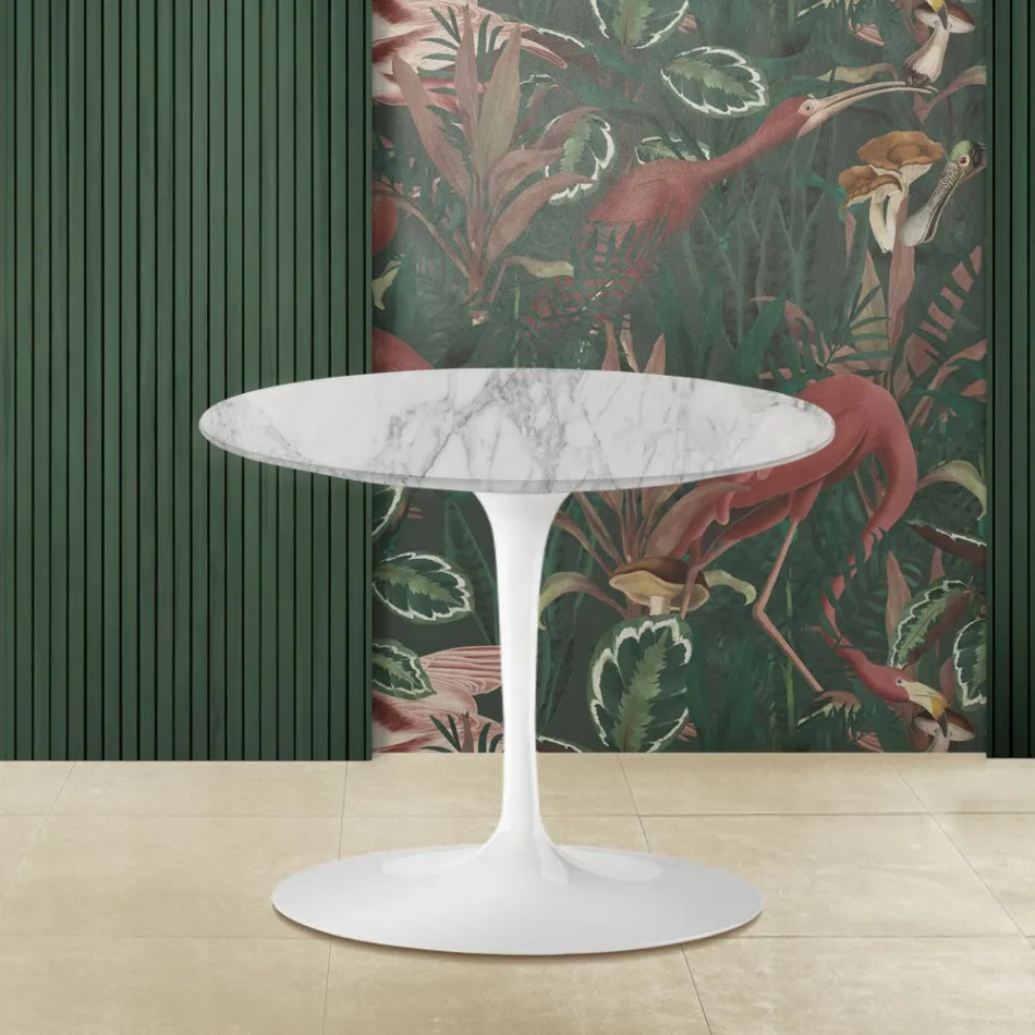Tulip Couchtisch Eero Saarinen H 39 mit runder Platte aus Arabescato-Marmor Viadurini