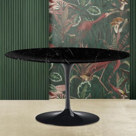Tulpen-Couchtisch Eero Saarinen H 41 mit ovaler Platte aus schwarzem Marquinia-Marmor Viadurini