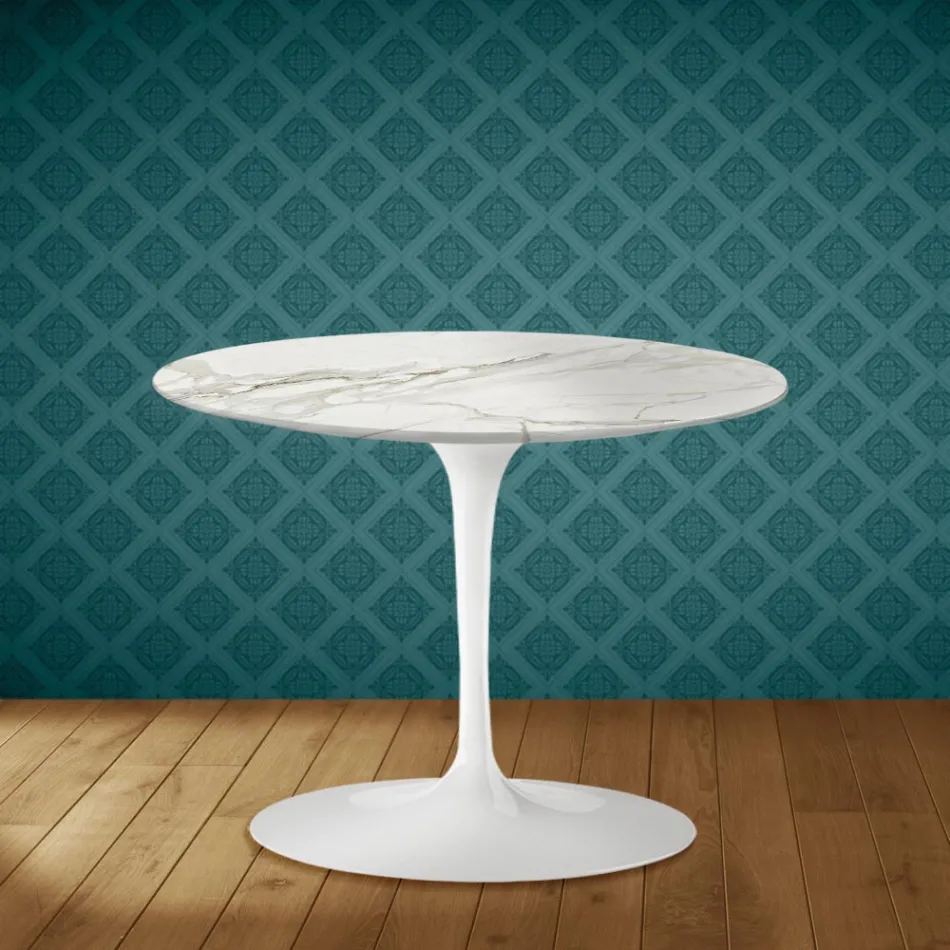 Eero Saarinen Tulip Couchtisch H 41 Zoll Polierte Keramik Hergestellt in Italien - Scharlachrot Viadurini