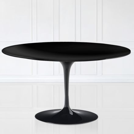 Tulip Couchtisch Eero Saarinen H 41 Oval mit schwarzem Flüssiglaminat – Scharlachrote Platte Viadurini