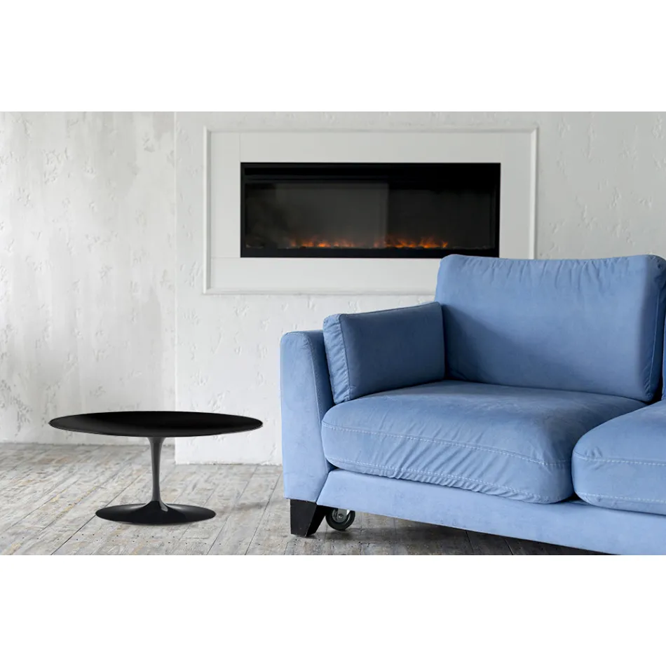 Tulip Couchtisch Eero Saarinen H 41 Oval mit schwarzem Flüssiglaminat – Scharlachrote Platte Viadurini