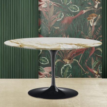 Tulip Couchtisch Eero Saarinen H 41 Oval mit Caracatta Gold Marmorplatte Viadurini