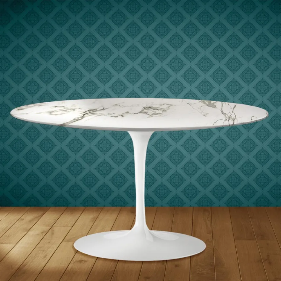 Eero Saarinen H 41 Ovaler Tulpen-Couchtisch aus Aura 22 Keramik, hergestellt in Italien - Scharlachrot Viadurini