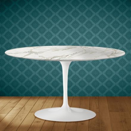 Eero Saarinen Tulip Couchtisch H 41 Oval aus glänzender Keramik, hergestellt in Italien - Scharlachrot Viadurini