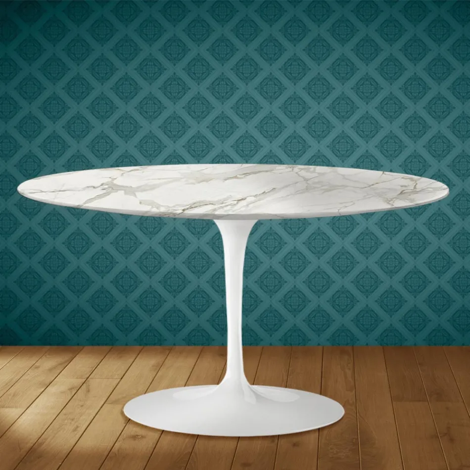 Eero Saarinen Tulip Couchtisch H 41 Oval aus glänzender Keramik, hergestellt in Italien - Scharlachrot Viadurini