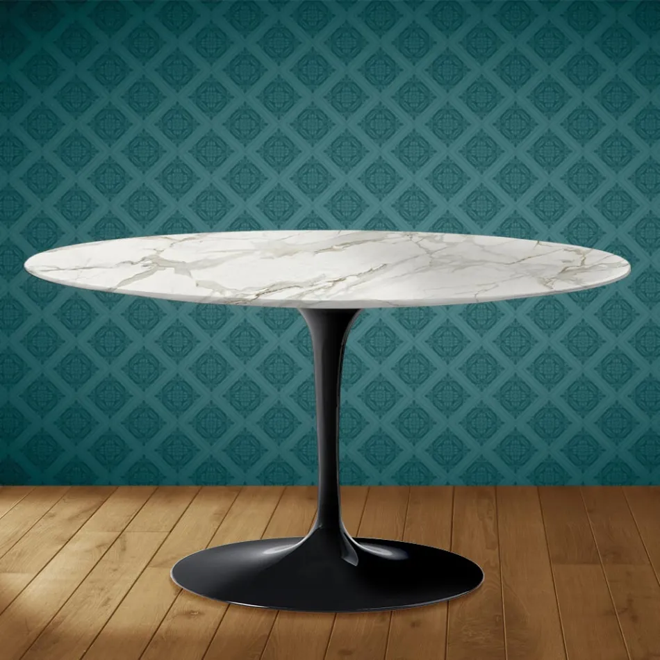 Eero Saarinen Tulip Couchtisch H 41 Oval aus glänzender Keramik, hergestellt in Italien - Scharlachrot Viadurini