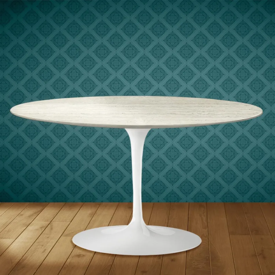 Eero Saarinen Tulip Couchtisch H 41 Oval aus Marmorio Keramik Hergestellt in Italien - Scharlachrot Viadurini