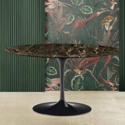 Tulpen-Couchtisch Eero Saarinen H 41 Oval aus dunklem Emperador-Marmor, hergestellt in Italien Viadurini