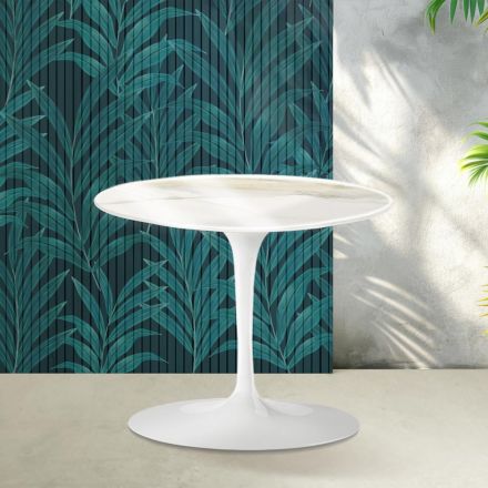 Saarinen Tulip Couchtisch H 39 cm in glänzendem Calacatta Gold Florim Keramik - Scharlachrot Viadurini