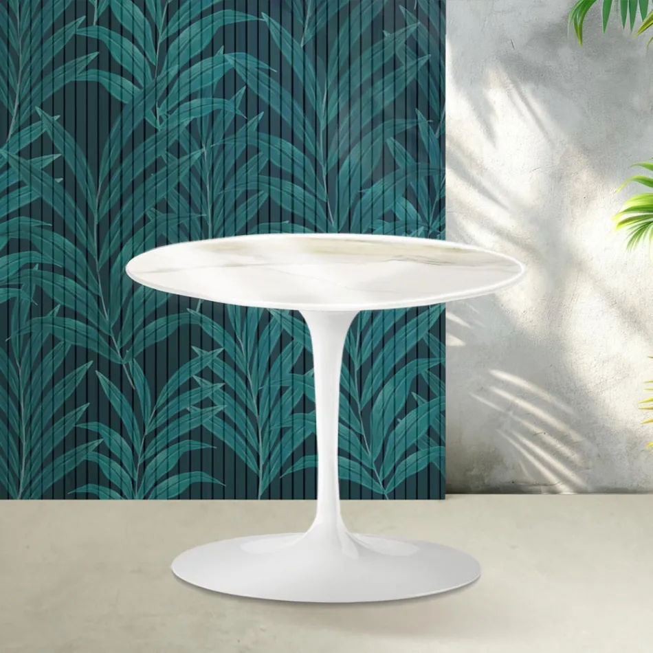 Saarinen Tulip Couchtisch H 39 cm in glänzendem Calacatta Gold Florim Keramik - Scharlachrot Viadurini