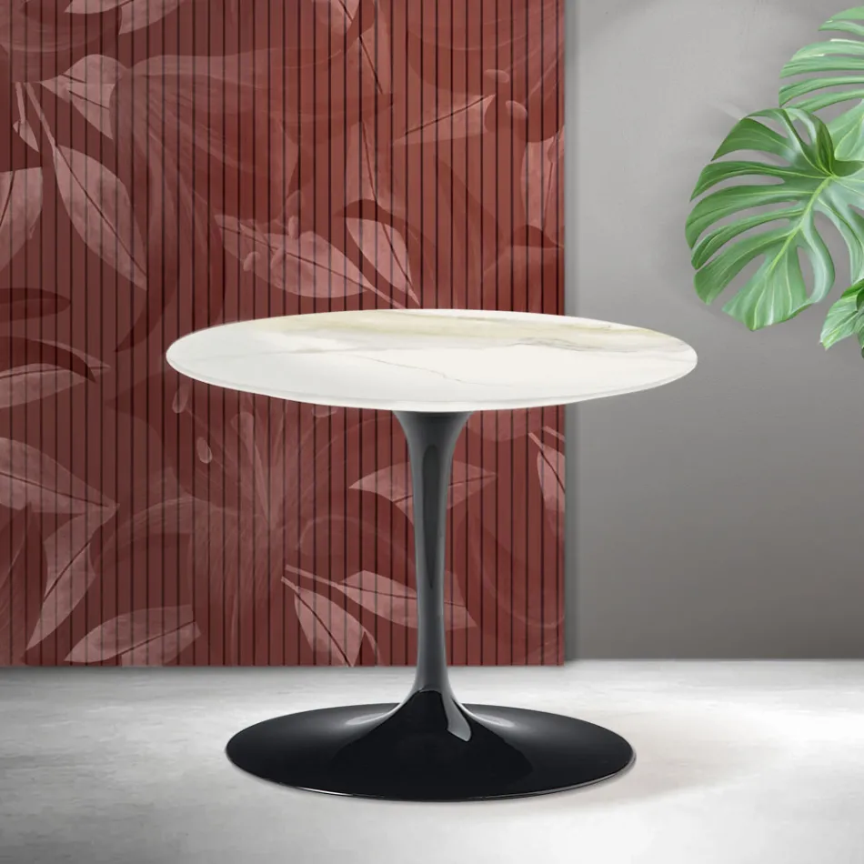 Saarinen Tulip Couchtisch H 39 cm in Florim Calacatta Gold Matt Keramik - Scharlachrot Viadurini