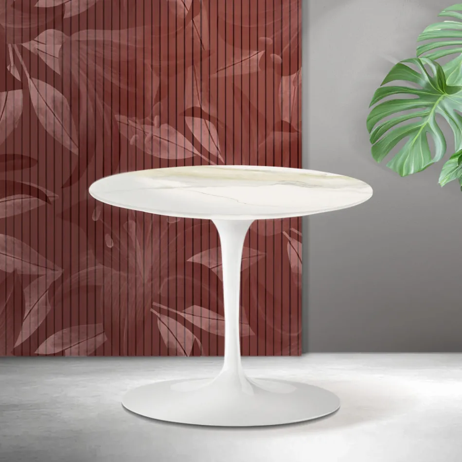 Saarinen Tulip Couchtisch H 39 cm in Florim Calacatta Gold Matt Keramik - Scharlachrot Viadurini