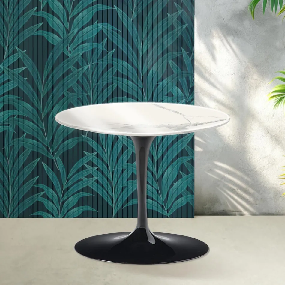 Saarinen Tulip Couchtisch H 39 cm in glänzender Statuario Florim Keramik - Scharlachrot Viadurini