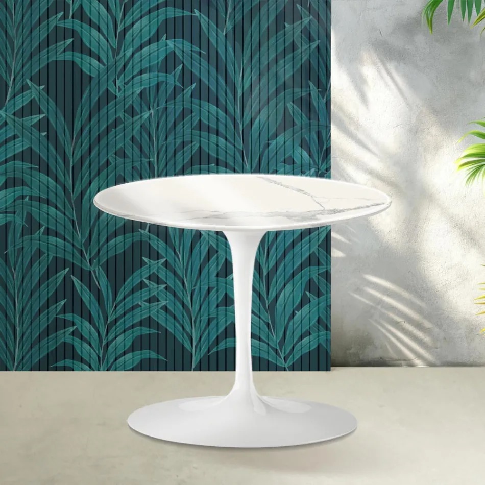 Saarinen Tulip Couchtisch H 39 cm in glänzender Statuario Florim Keramik - Scharlachrot Viadurini
