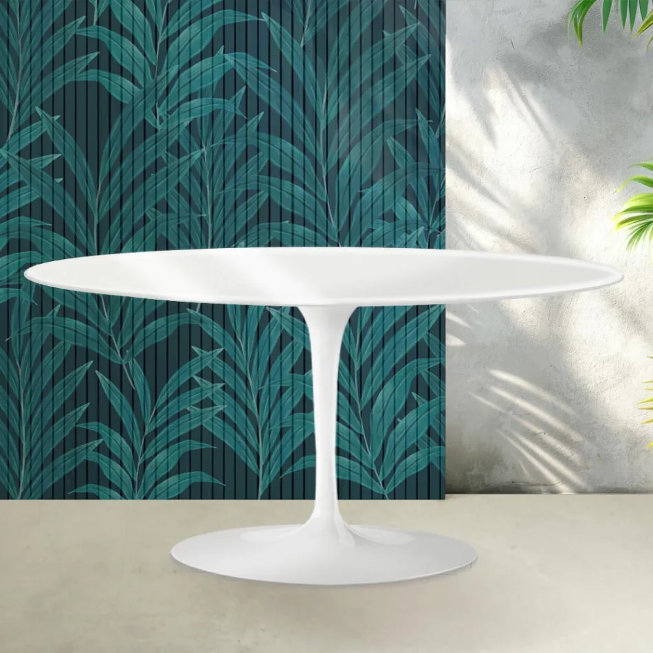 Saarinen Tulip Couchtisch H 41 cm in Hochglanzweiß Florim Keramik - Scharlachrot Viadurini