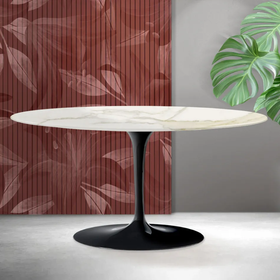 Saarinen Tulip Couchtisch H 41 cm in Florim Calacatta Gold Matt Keramik - Scharlachrot Viadurini