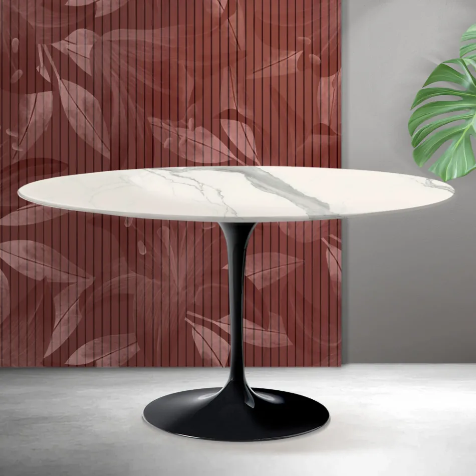 Saarinen Tulip Couchtisch H 41 cm in Florim Statuario Mattkeramik - Scharlachrot Viadurini