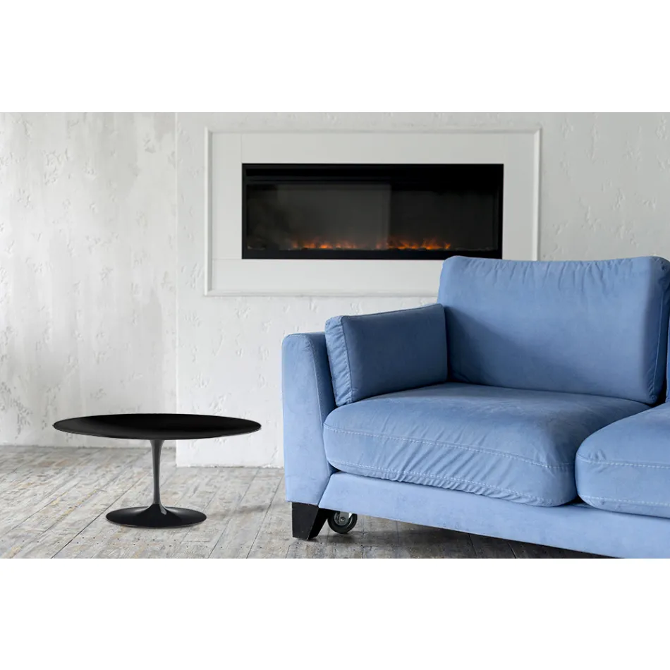 Tulip Saarinen Couchtisch H 41 mit ovaler Platte aus schwarzem Flüssiglaminat, hergestellt in Italien – Scharlachrot Viadurini