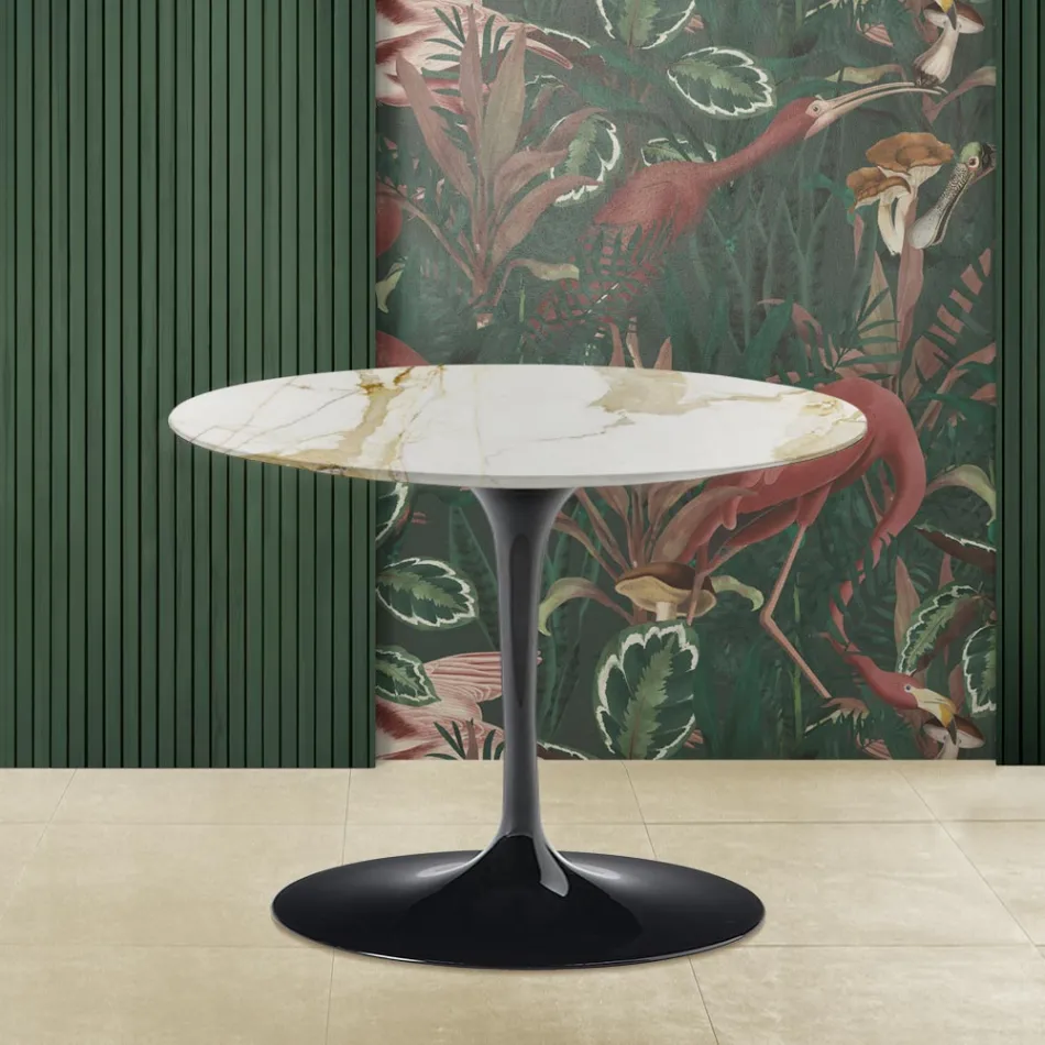 Tulip Saarinen Couchtisch H 41 mit runder Caracatta-Goldmarmorplatte Viadurini
