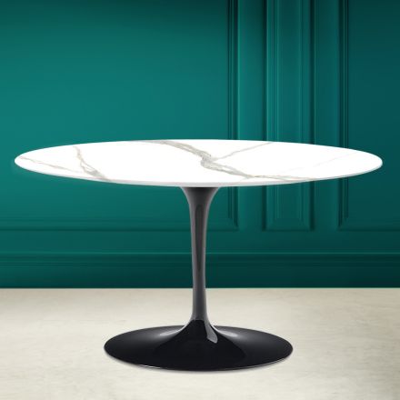 Tulip Saarinen H 41 Ovaler Couchtisch aus Calacatta Michelangelo Keramik Viadurini
