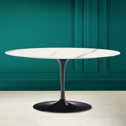 Tulip Saarinen H 41 Ovaler Couchtisch aus vollgeäderter Statuenkeramik Viadurini