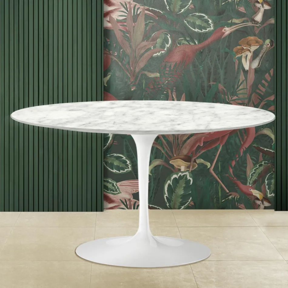 Tulip Saarinen H 41 Ovaler Couchtisch aus Carrara-Marmor, hergestellt in Italien – Scharlachrot Viadurini