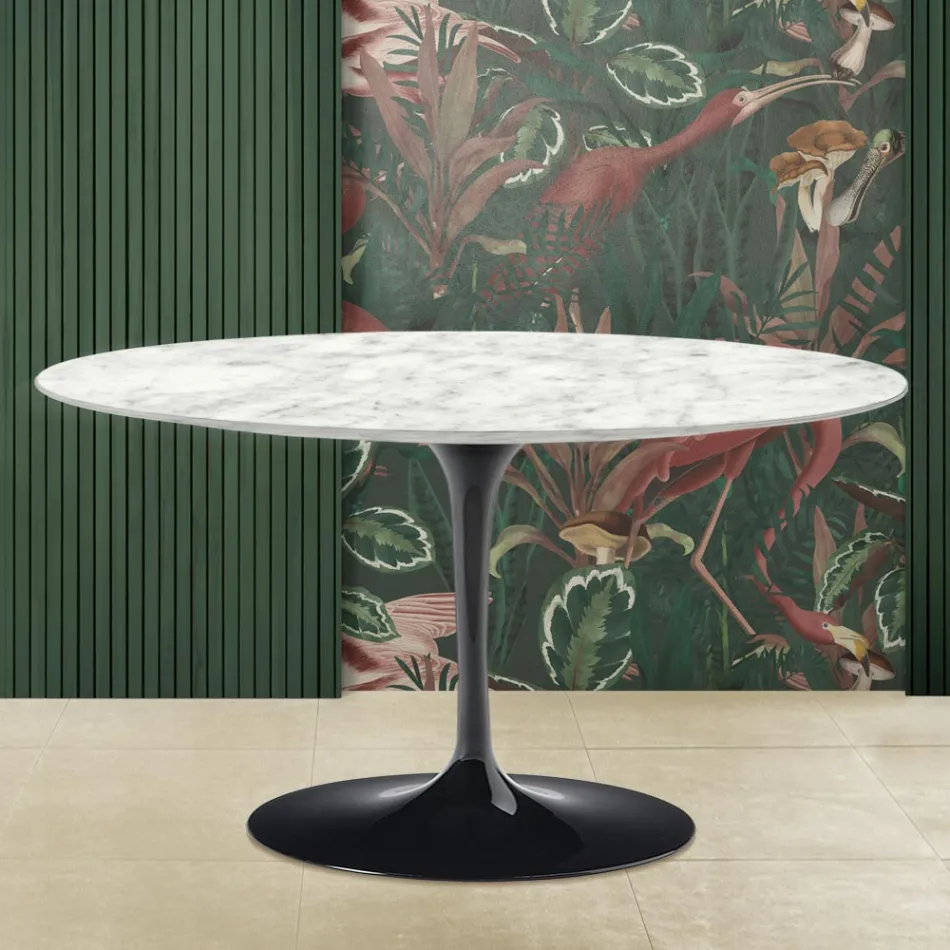 Tulip Saarinen H 41 Ovaler Couchtisch aus Carrara-Marmor, hergestellt in Italien – Scharlachrot Viadurini
