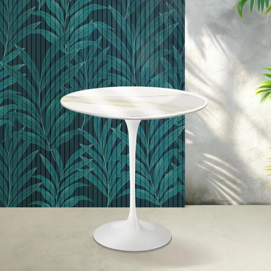Saarinen Tulip Couchtisch H 52 cm in Florim Calacatta Gold Gloss Keramik - Scharlachrot Viadurini