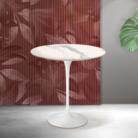 Saarinen Tulip Couchtisch H 52 cm in Florim Statuario Mattkeramik - Scharlachrot Viadurini