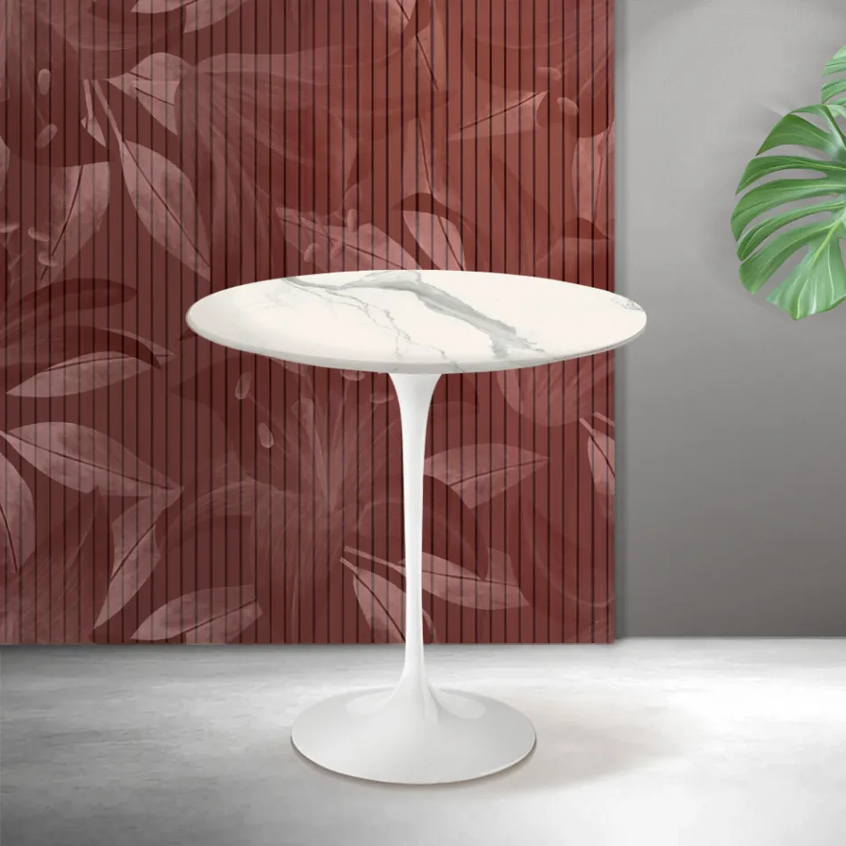 Saarinen Tulip Couchtisch H 52 cm in Florim Statuario Mattkeramik - Scharlachrot Viadurini