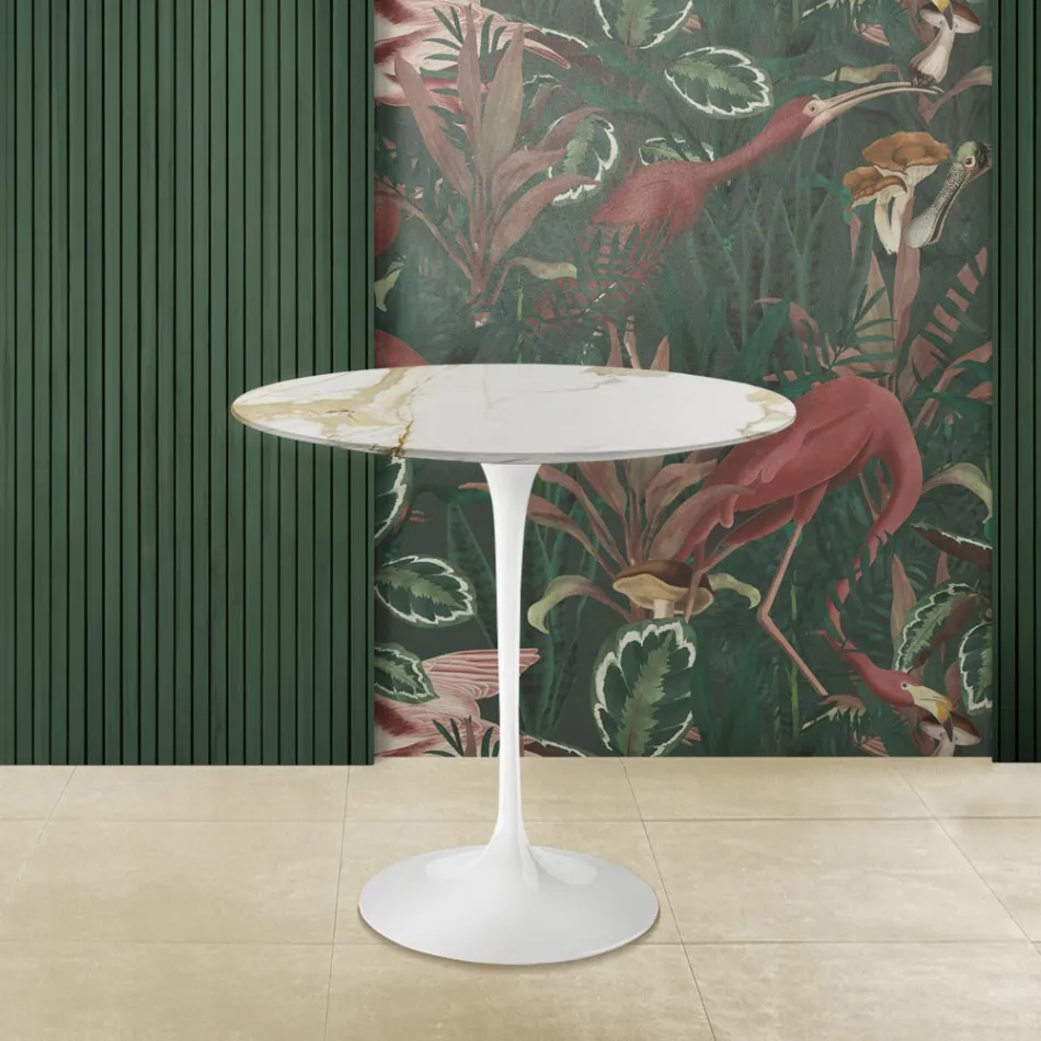 Tulip Saarinen Couchtisch H 52 mit ovaler Platte aus goldenem Caracatta-Marmor, hergestellt in Italien – Scharlachrot Viadurini