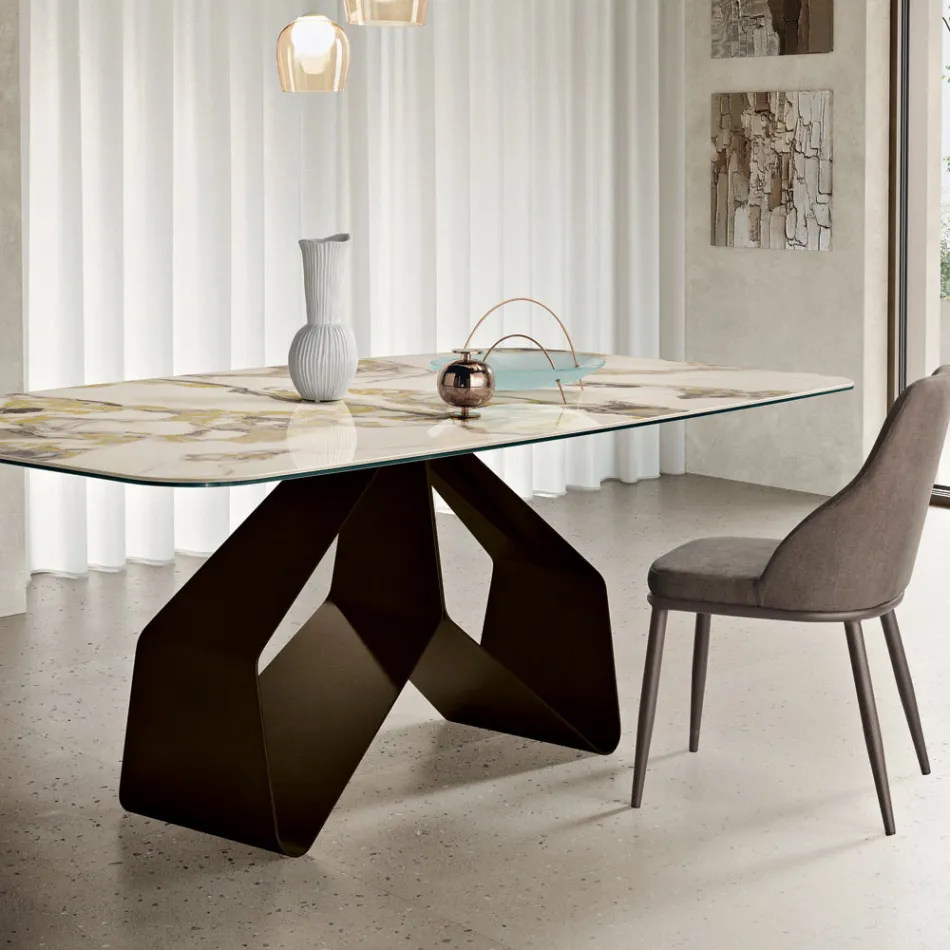 210 x 110 cm großer Tisch mit Keramikplatte in Marmoroptik und Metallgestell – Adriano Viadurini