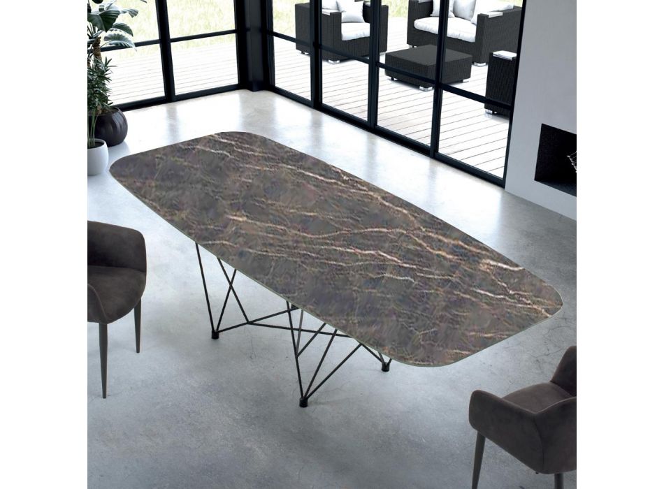 Moderner tonnenförmiger Tisch aus Hypermarmor und Stahl, hergestellt in Italien – Ezzellino Viadurini