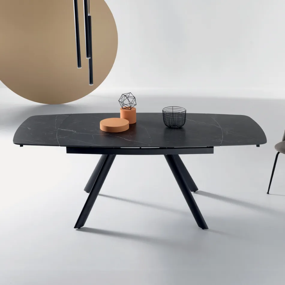 Ausziehtisch 140/210 x 90 cm aus Sinterstein mit Marmoroptik - Atrium Viadurini