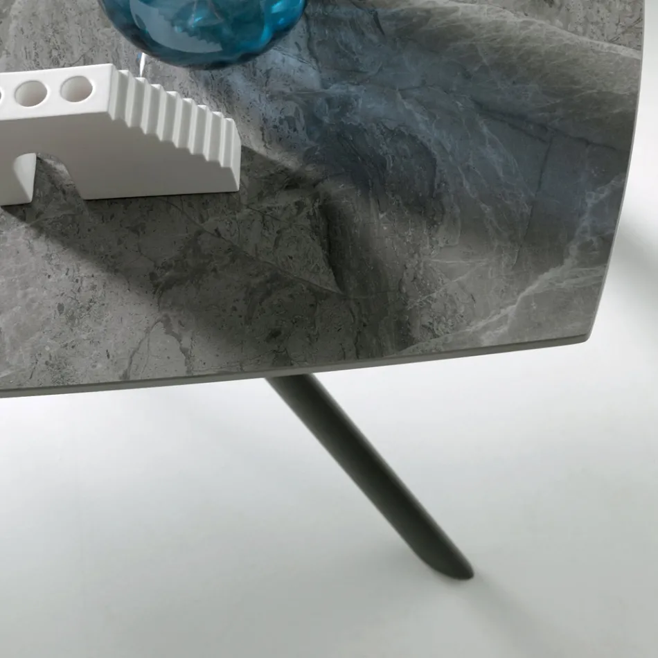 Ausziehtisch 140/210 x 90 cm aus Sinterstein mit Marmoroptik - Atrium Viadurini